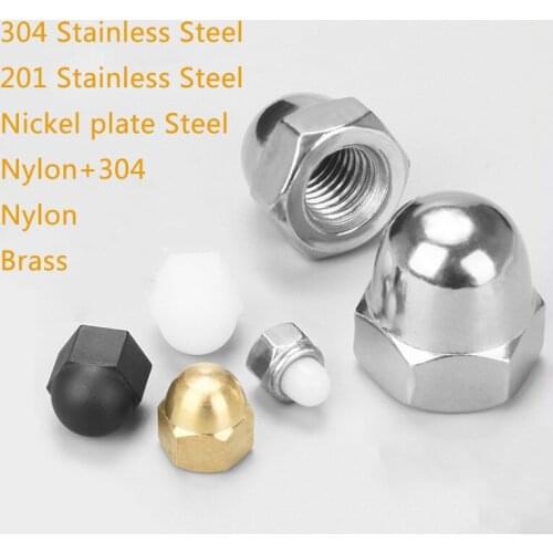 304Stainless Steel Brass Black Carbon Steel Acorn Cap Nut Hex Metric Threaded Hexagon Nut M3 M4 M5 M6 M8 M10 M12 M14 M16 M18 M20