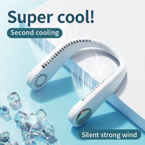 Cross-border new style leafless hanging neck fan USB sports fan charging ultra-quiet portable small electric fan