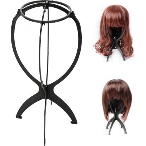 1Pcs ABS Black Wig Stand Head Plastic Wig Holder Stand Portable Folding For Styling Drying Display Travel For Women