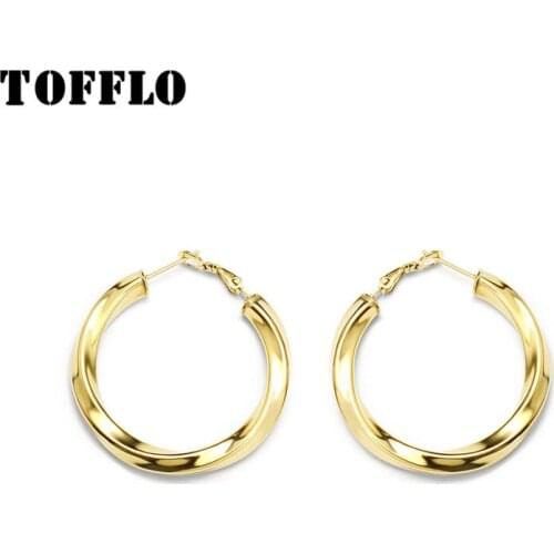TOFFLO Stainless Steel Ring Hollow Earrings Simple Fashion Female Jewelry BSF249