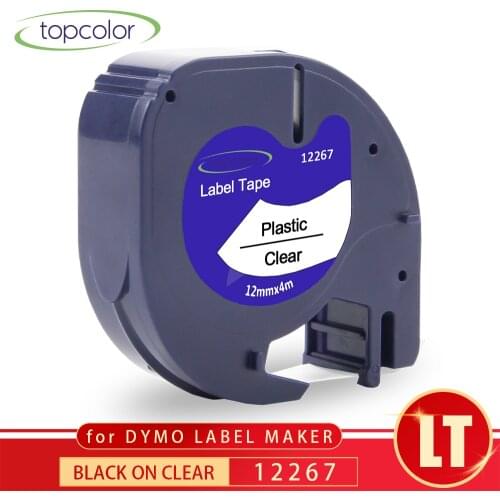 Topcolor 12267 LT Tape 12mm Black on Clear Compatible Dymo Label Tape Letratag Ribbon 16951 16952 for Dymo Label Maker LT-100H