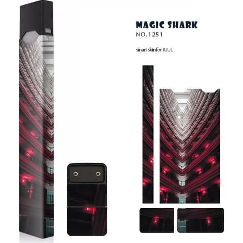 Magic Shark Fashion Wood Print Umbrella Skull Cobblestone Wall Sticker Case Cover Film for Juul E Cigarette 23 Colors