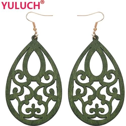 YULUCH Wooden Water Drops National Jewelry Collection for Fashion Women Openwork Fungus Earrings Girls Earrings Party Gifts