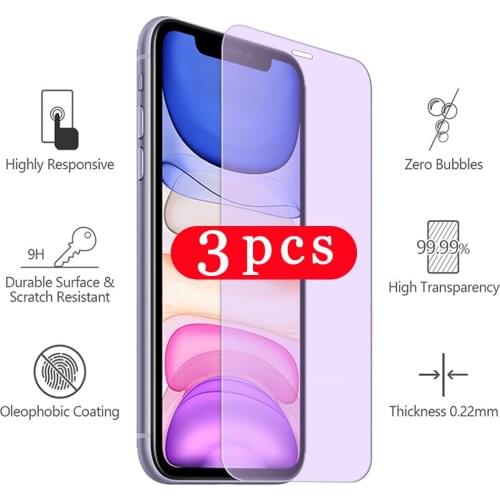 3Pcs Anti Blue Light tempered glass for iphone 6 6S 7 8 plus X XR XS 11 pro MAX SE 2020 phone screen protector protective film