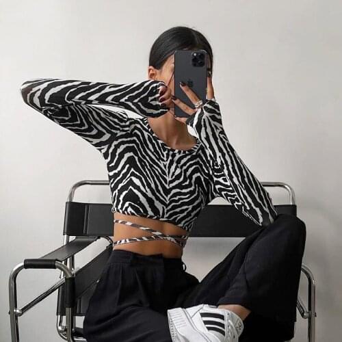 2021 Fall Winter Women Bodycon Printed Backless T-Shirt Sexy Party O-Neck Clubwear Long Sleeve Street Short Crop Tops Female