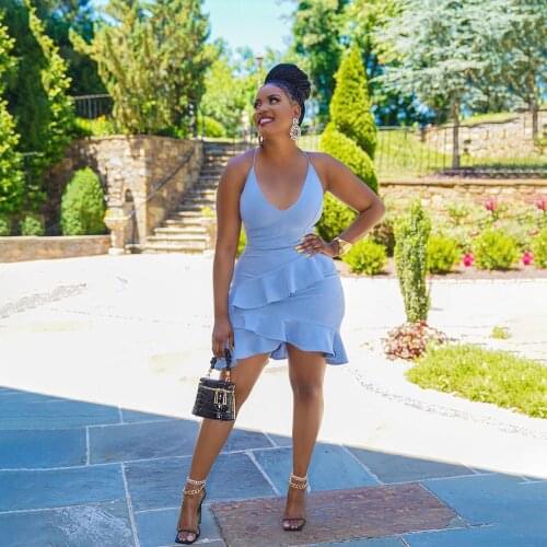 Off The Shoulder Cascading Ruffles Mermaid Dress Women Spaghetti Strap Cross Backless Wrap Dress Sweet Girl Body-shaping Dress