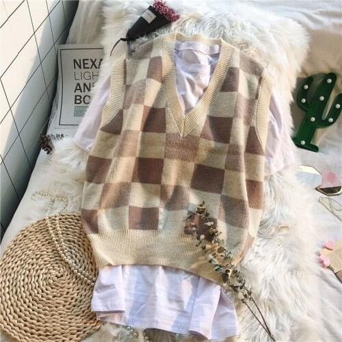 Urifens Knitted Vest Womens V-neck 2021 New College Style Sleeveless Pullover Loose Casual Cotton Sweater CYQ0082