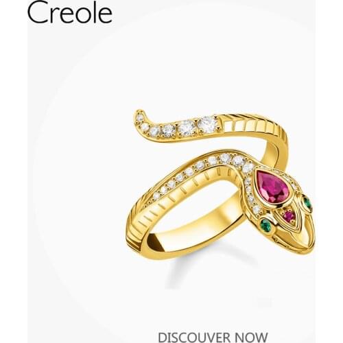 Golden Snake Ring 925 Sterling Silver 2021 Brand New Fine Jewerly Europe Style Vintage Bijoux Powerful Animal Gift For Women