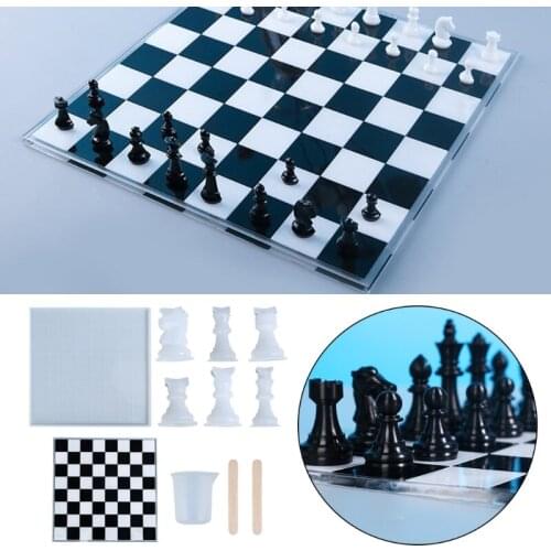 1 Set 3D Chess Pieces Crystal Epoxy Resin Mold Handmade Chessborad Casting Silicone Mould 87HB