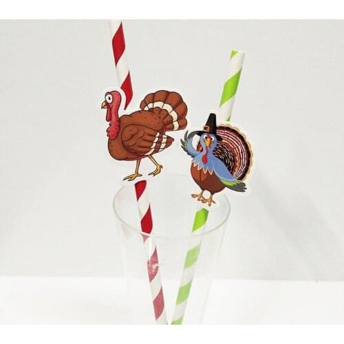 10pcs/lot Thanksgiving Turkey Drinking Paper Straws For Kids Birthday Wedding Thanksgiving Party Decor Creative Drinking Straws