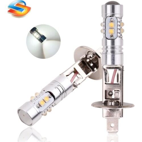 2PCS H1 Fog Lights 10SMD XBD Chip Car LED Bulb Super Bright Auto Driving Daytime Running Lamp White Headlight Car Products 50W
