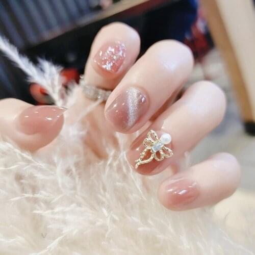 24pcs Rhinestone Inlaid Nail Patch Glue Type Removable Short Paragraph Fashion Manicure Save Time False Nail Patch EF