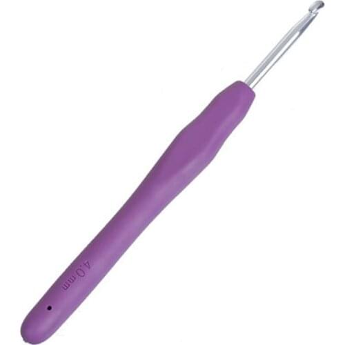 4mm TPR Aluminum Crochet Hooks Hand Sewing Needles Grip Purple Soft Rubber Handle Yarn Knitting 13.7cm x1.3cm(5 3/8" x 4/8),2PCs