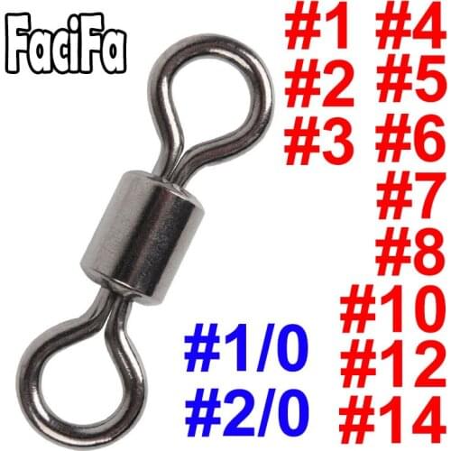50 pcs Stainless Steel Bearing Swivel Fishing Connector Solid Ring Sizes Rolling Swivel Fishing Accessories
