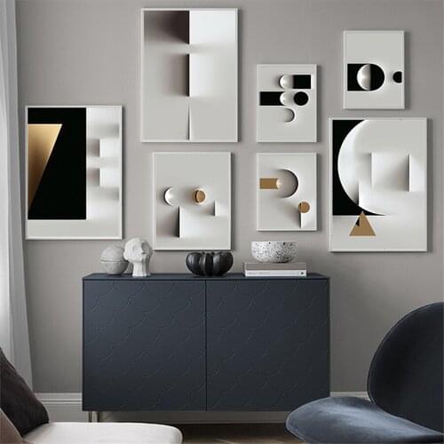 Nordic Abstract Geometric Gold Foil Black White Canvas Art Painting For Living Room Bedroom Posters And Prints Wall Poster Decor