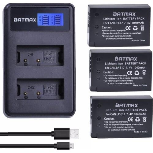 Batmax 3pcs LP-E17 LPE17 LP E17 Camera Battery+LCD Dual USB Charger for Canon EOS T6i 750D T6s 760D 800D M3 M5 8000D Kissx8i