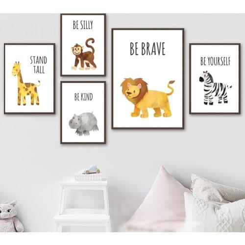 Hippo Lion Elephant Giraffe Zebra Monkey Animal Wall Art Canvas Painting Nordic Posters And Prints Wall Pictures Kids Room Decor