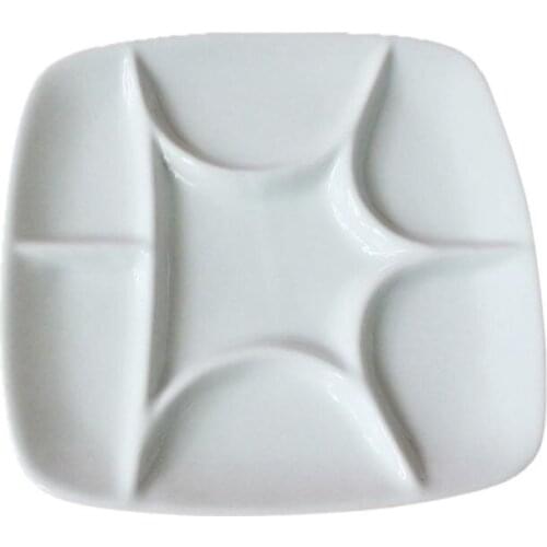 K1AA 7-Well Square White Ceramic Artist Paint Palette for Watercolor Gouache Acrylic