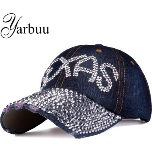 [YARBUU]Brand Baseball caps with Letter Rhinestone new fashion jean cap for men and women high quality casual denim hat