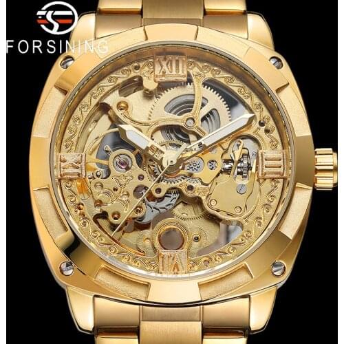 FORSINING Automatic Mechanical Men Wristwatch Military Sport Male Clock Top Brand Luxury Stainless Steel Skeleton Man Watch 8157