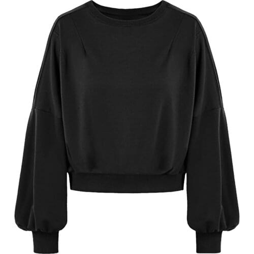 Black Sweatshirt Women Casual Plus Size O-neck Solid Color Loose Button Tunic V Blouse Hoodie Pullover Tops Polerones Mujer 2021