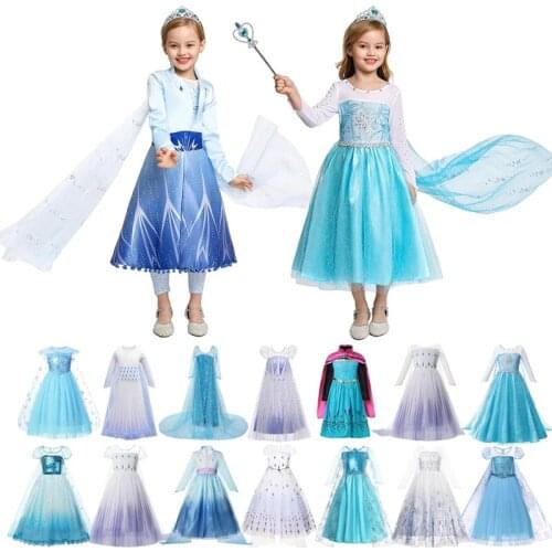 VOGUEON Snow Queen 2 Princess Girls Dress Elsa Costume Kids For Halloween Party Cosplay Elza 2 Dress Up Fancy Vestido Infantil