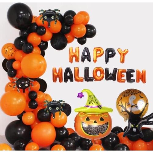 94pcs Halloween Black Orange Balloons Arch Garland Kit Halloween Party Decorations Spider Foil Helium Balls Party Decor Supplies