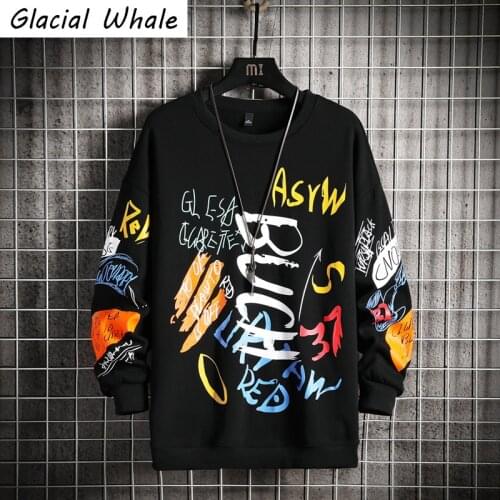 GlacialWhale Men Crewneck Sweatshirt Men 2021 Harajuku Oversized Japanese Streetwear HipHop Black Hoodie Men Sweatshirts Hoodies