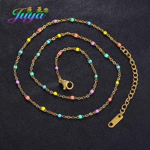 Juya DIY 4pcs/Lot Gold/Platinum Color Handmade Lobster Clasp Copper Enamel Link Chains Accessories For Fashion Jewelry Making