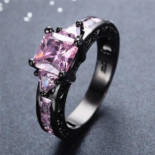Trendy 925 Silver Jewelry Rings with Zircon Gemstone Black Color Finger Ring Accessories for Women Wedding Promise Party Gifts