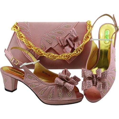 Pink Color Match nigeria bag and shoe set Women Shoe and Bag Set African Shoe and Bag Set for Party In women shoes heels MM1081