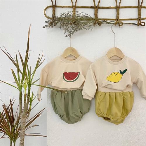 MILANCEL 2020 baby boy clothing set fruit print sweatshirts tops solid bloomers and hat 3 pcs toddler girls clothes