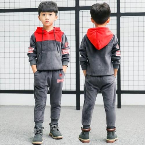 Plus Velvet Spring Summer Kids Clothes Suit Boys Sweatshirts + Pants 2pcs/Set Kids Teenage Top Sport Childrens Day Gift Formal
