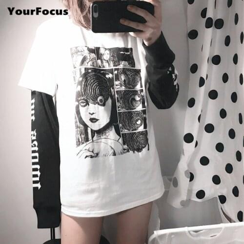 Summer 2018 harajuku tshirt Japanese Junji Itou Horror comics print t shirt loose plus size women tops lovers tshirt