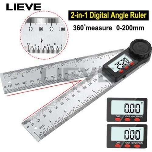 0-200mm digital display angle ruler black multi-function square protractor woodworking ruler high precision angle measurement
