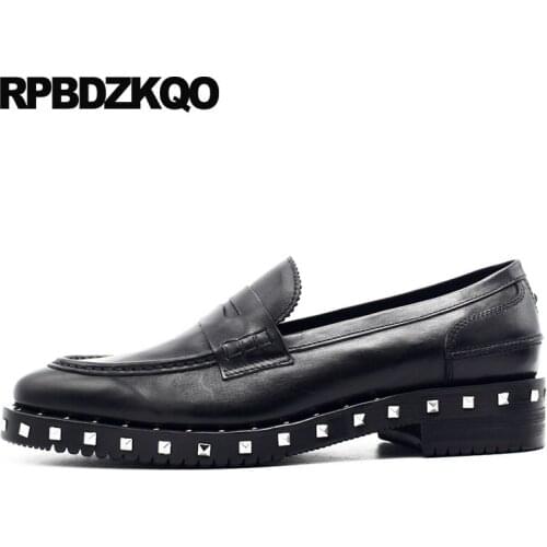 Brand Plus Size Loafers Classic Stud Black Business Office Creepers Spring Platform Rivet Custom Men Dress Italian Leather Shoes