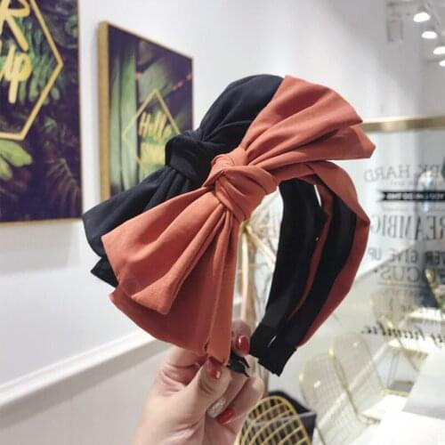 Fashion headband wild hair accessories women solid color double-layer big bowknot wide side toothed non-slip hairbands hair band