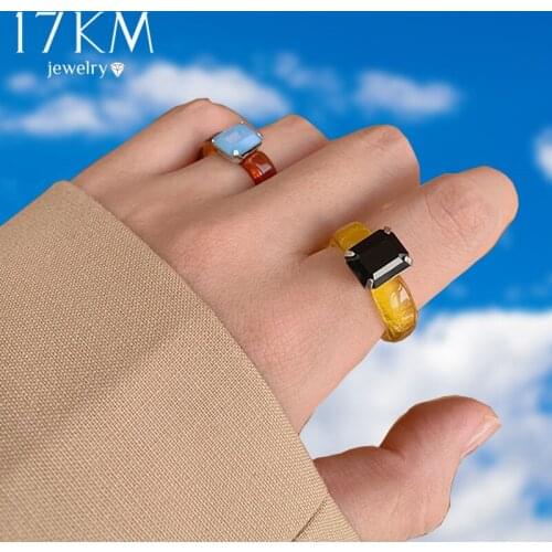 Trendy Transparent Square Crystal Resin Ring For Women Girls Party Korean Personality Acrylic Rings 2021 Jewelry