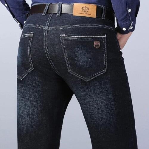 2021 Autumn New Mens Stretch Regular Fit Jeans Business Casual Classic Style Fashion Denim Trousers Male Black Blue Pants