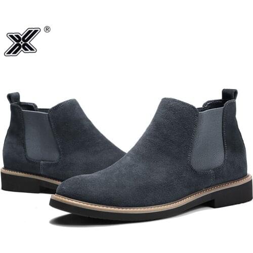 New 2021 Autumn Gray Chelsea Boots Men Suede Shoes Fashion Black Pointed Toe Dress Boots Men Slip On Comfy Soft Man Ankle Boots