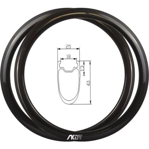 Rim 700c Tubeless Ready 43mm Depth 25mm Width Road Bike Carbon Rim Brake Front 20 Holes Rear 24 Holes Carbon Wheels 700c