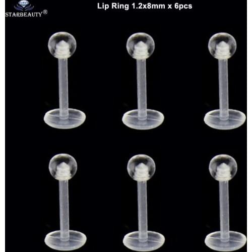 6 pcs 1.2x8mm Clear Labret Lip Piercing Nose Ring Soft Acrylic Helix Piercing Tragus Piercing Earring Ear Pircing Jewelry