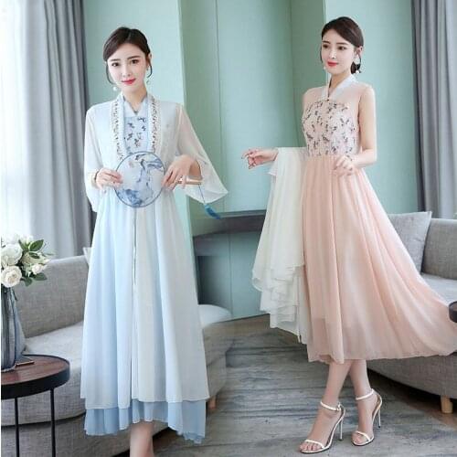 Spring and summer floral dress fairy elegant Improvement Hanfu Retro women Chinese style elegant lady Party cosplay costume