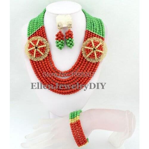 Luxury Nigerian Wedding Beads Jewelry Set African Beads Jewelry Sets Necklace Bracelet Earrings Sets TL1310