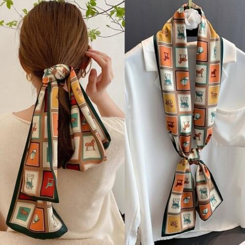 Luxury Designer Silk Scarf Women Horse Printed Brand Thin Long Silk Scarf Girl Headband Designer Stewardess Neck Scarf Silk Belt