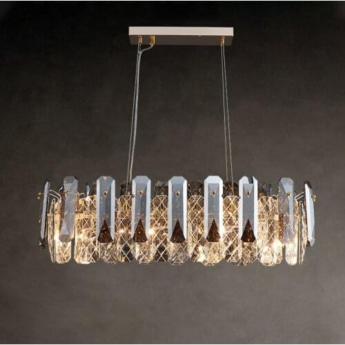 Modern Dining Room Lustre Gold Metal E14 Pendant Lights Luxury Gray & Clear K9 Crystal Cable Hanging Lamp Deco Indoor Lighting