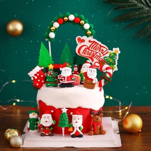 New Year Christmas Santa Claus Tree Penguin Gift Cake Topper Soft pottery Cupcake Christmas Birthday Party Baking Supplies