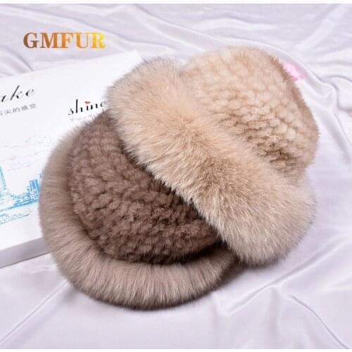 Winter Luxury Natural Real Mink Fur With Fox Fur Hat Women Hand Made Knit Fashion Warm Fluffy Natural Genuine Knitted Fur Hats