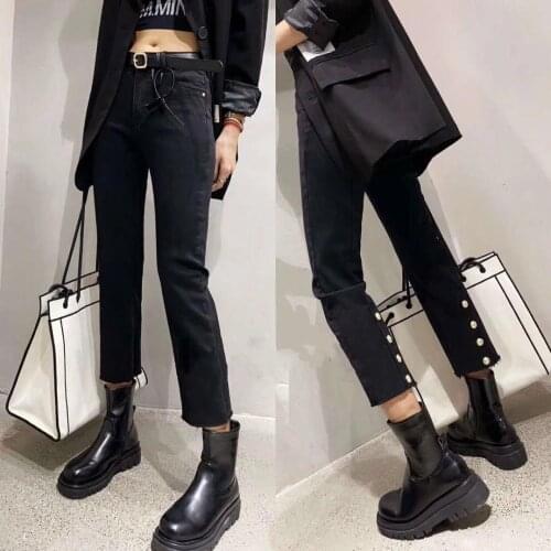 Woman Jeans Pants Black Plus Size High Waist Straight Autumn Winter Eight Trousers Pantalones Vaqueros Mujer