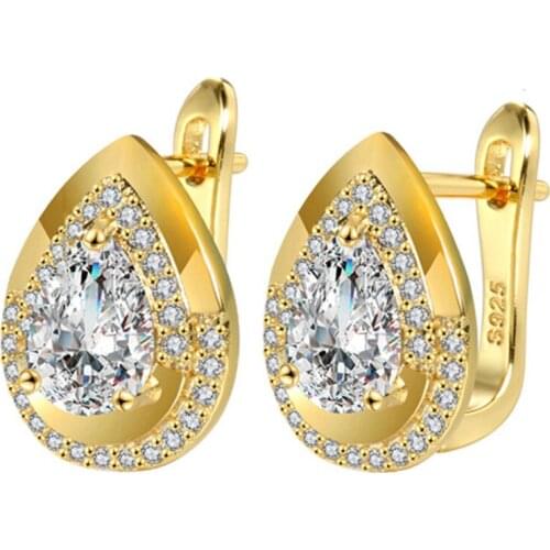 Top Quality Silver 925 Sterling Earrings Women Jewelry Gift Cute Crystal Water Drop Gold Hoops For Lady Party Accessories Shiny
